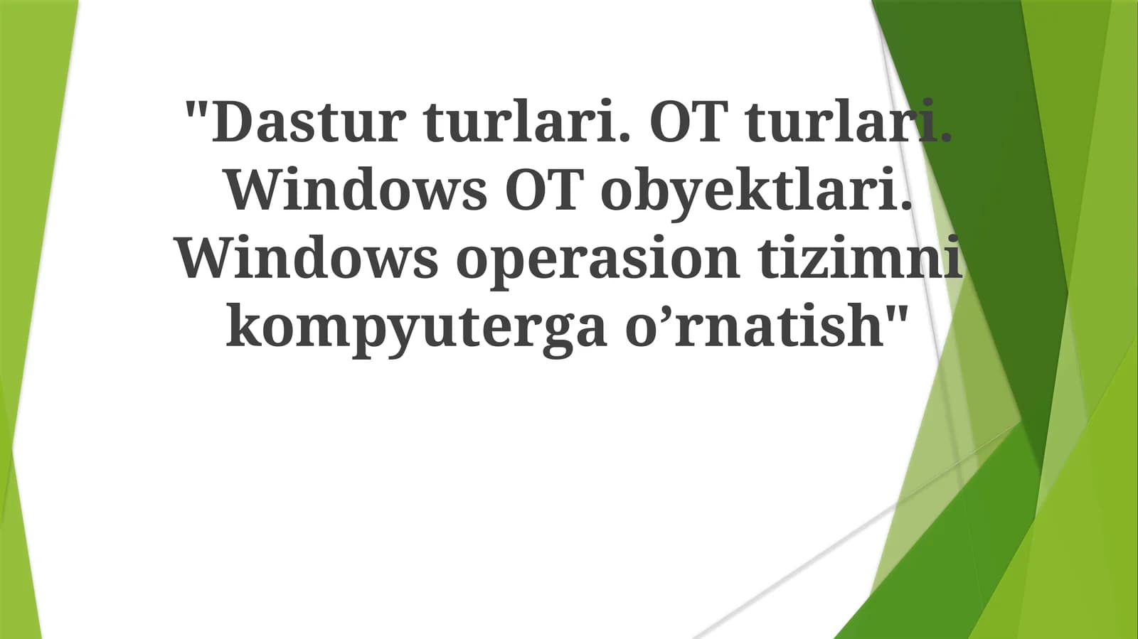 Windows operatsion tizimini o’rnatish