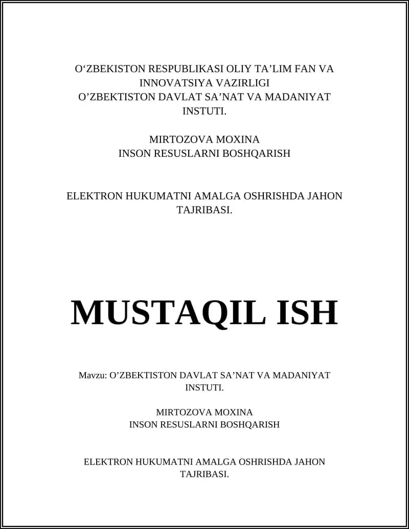 O'ZBEKTISTON DAVLAT SA’NAT VA MADANIYAT INSTUTI