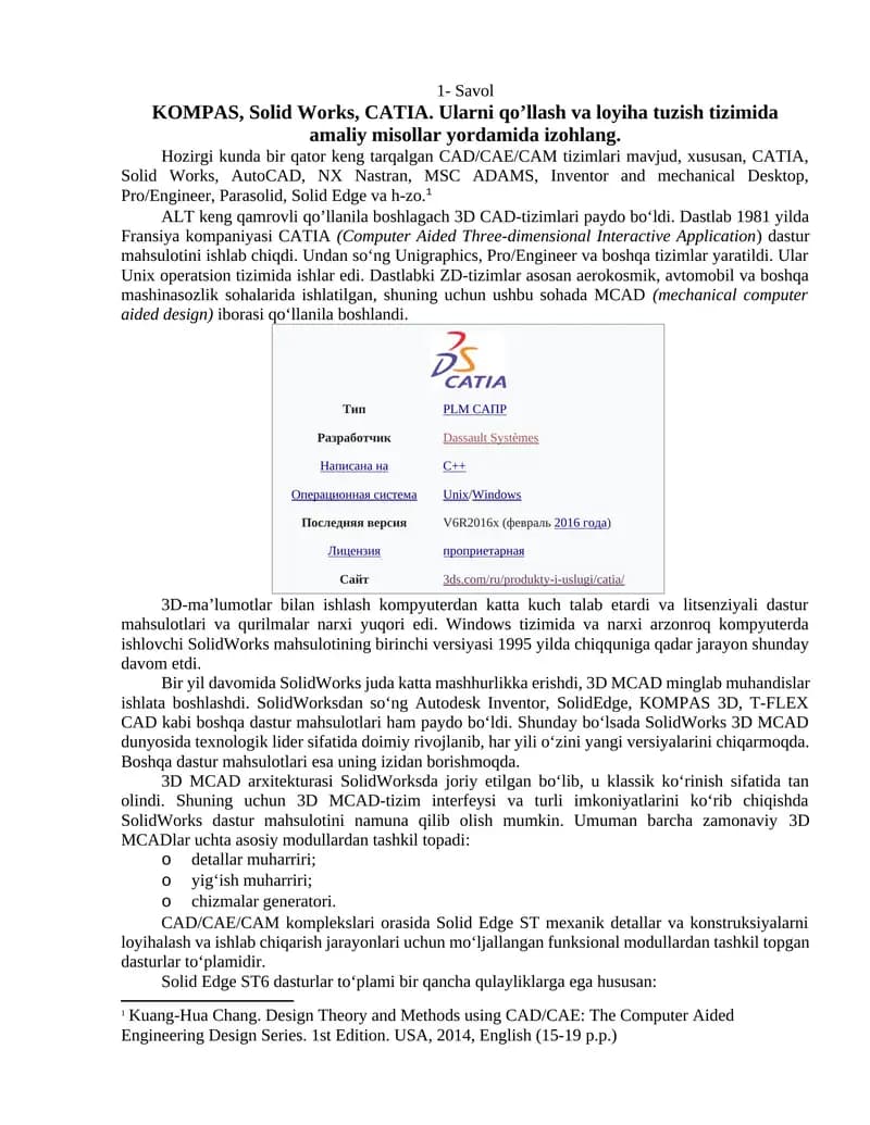 CAD/CAE/CAM tizimlari