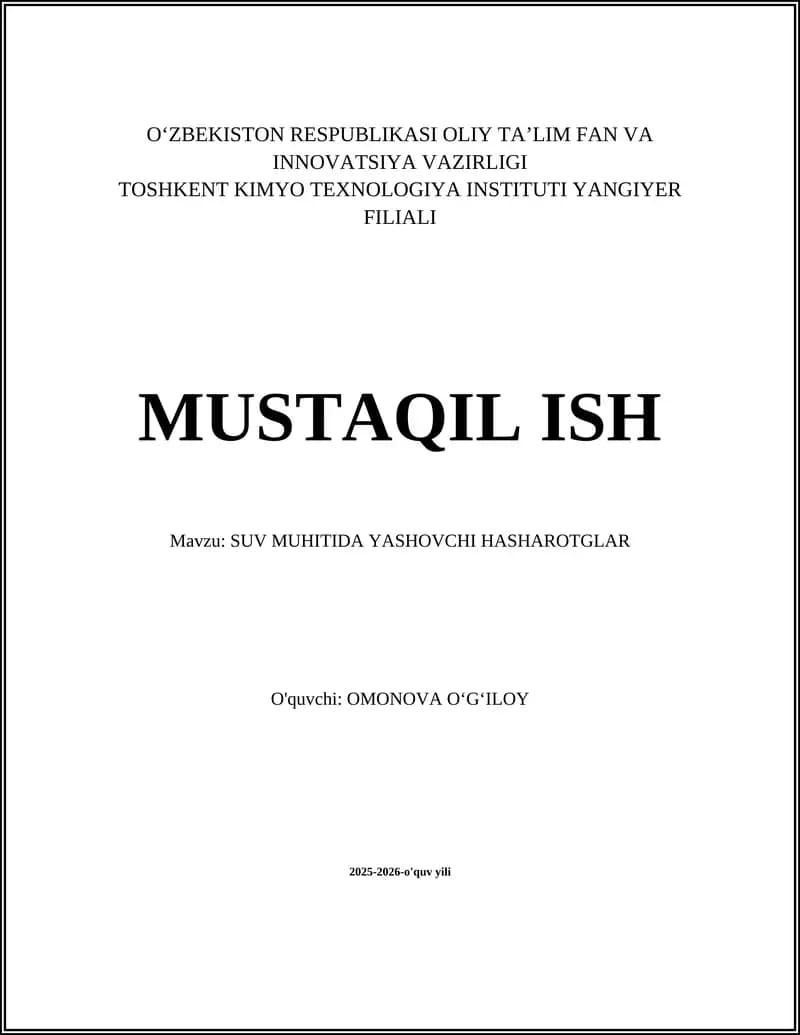Suv muhitida yashovchi hasharotlar