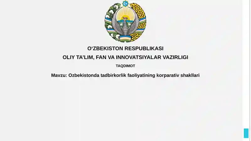 O'zbekistonda tadbirkorlik faoliyatining korporativ shakllari