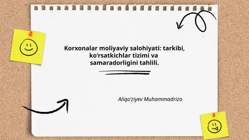 Korxonalar moliyaviy salohiyati: tarkibi, ko‘rsatkichlar tizimi va samaradorligini tahlili