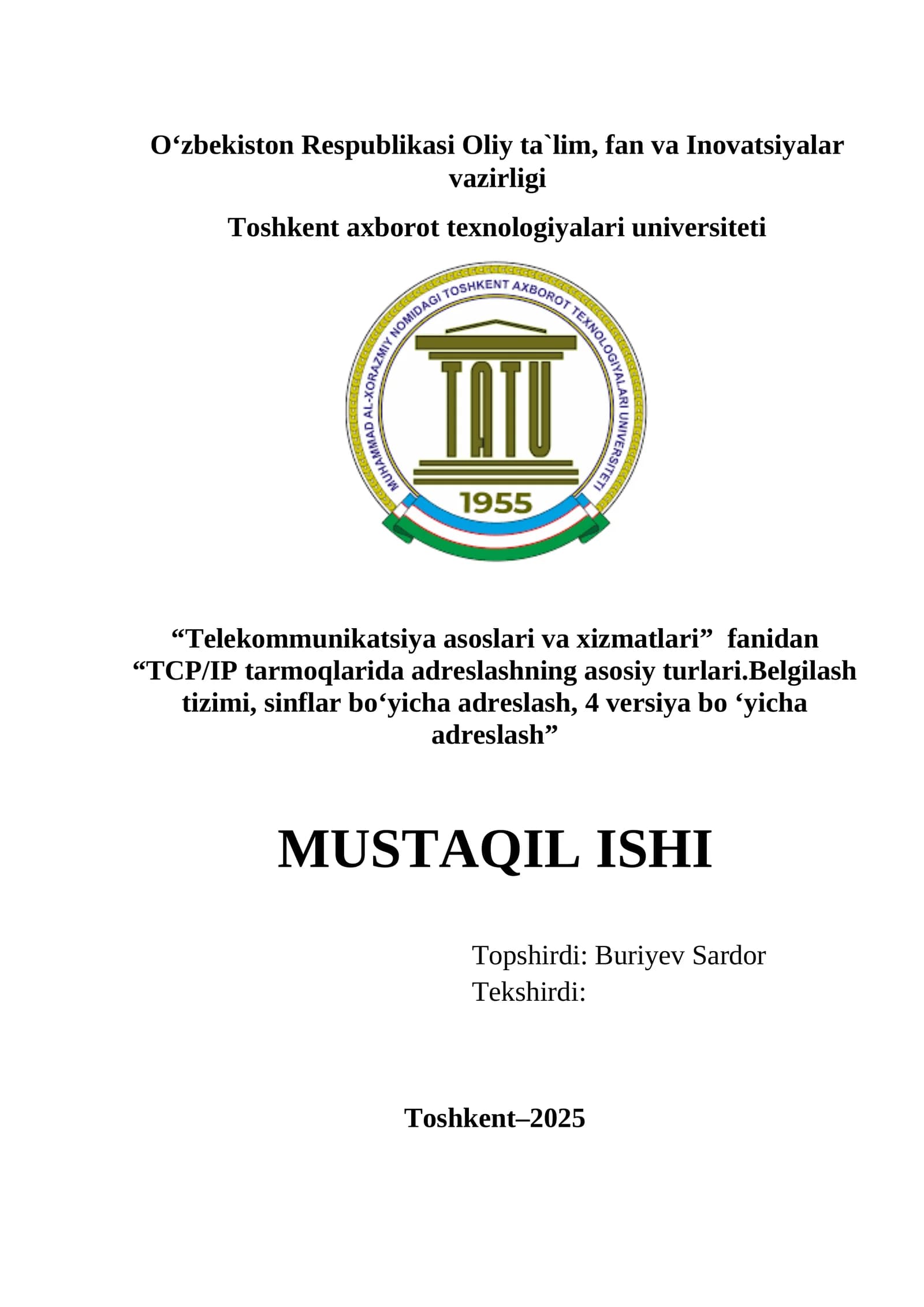 Telekommunikatsiya asoslari va xizmatlari