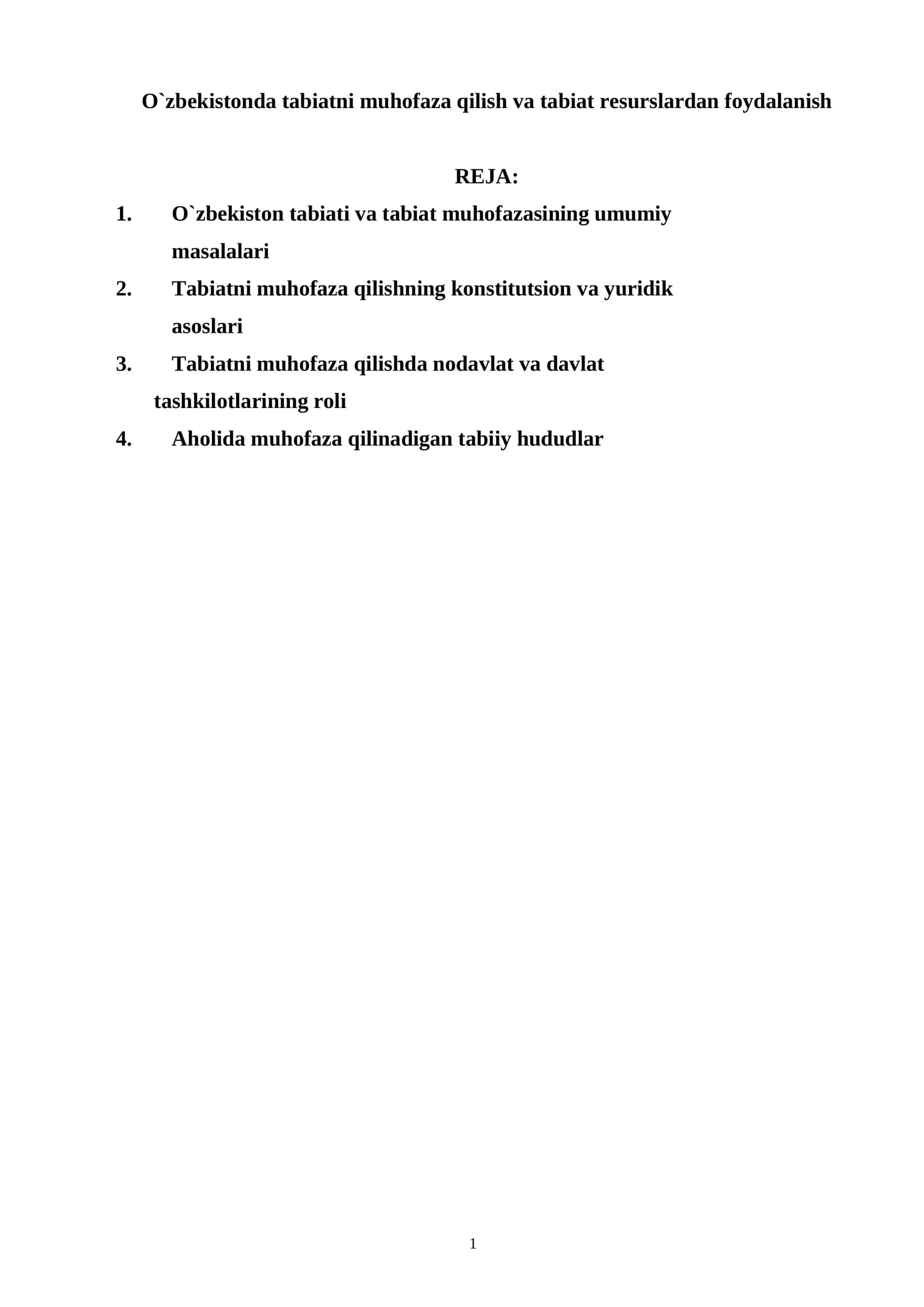 O`zbekistonda tabiatni muhofaza qilish va tabiat resurslardan foydalanish