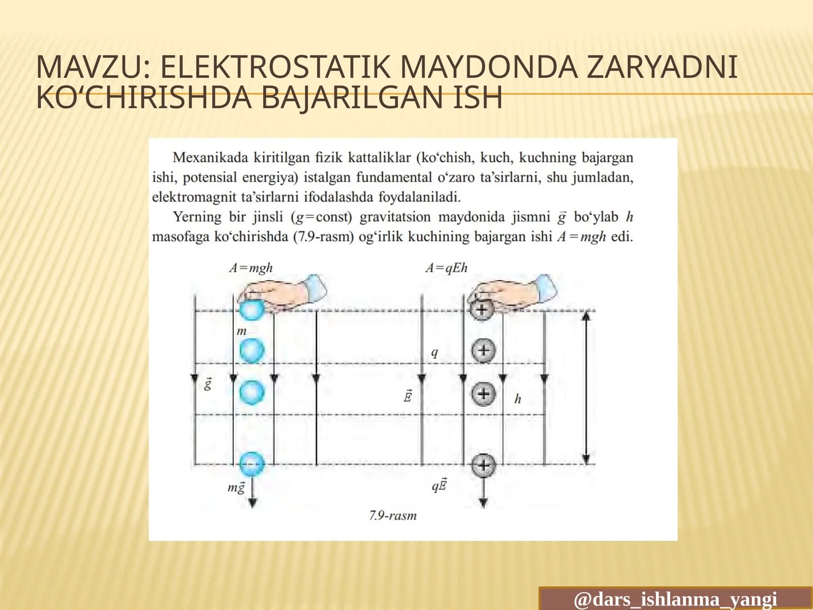 ELEKTROSTATIK MAYDONDA ZARYADNIKO‘CHIRISHDA BAJARILGAN ISH