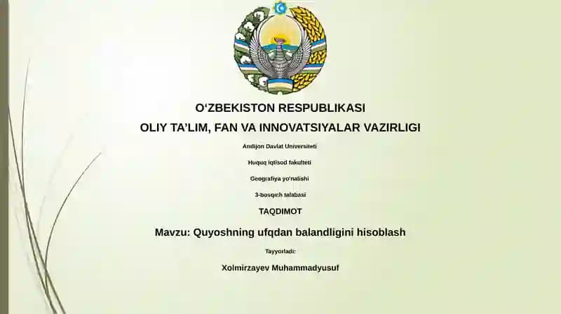 Quyoshning ufqdan balandligini hisoblash