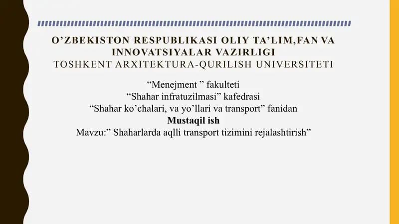 Shaharlarda aqlli transport tizimini rejalashtirish