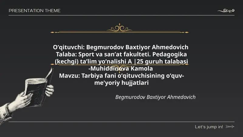 Tarbiya fani oʻqituvchisining oʻquv-me'yoriy hujjatlari