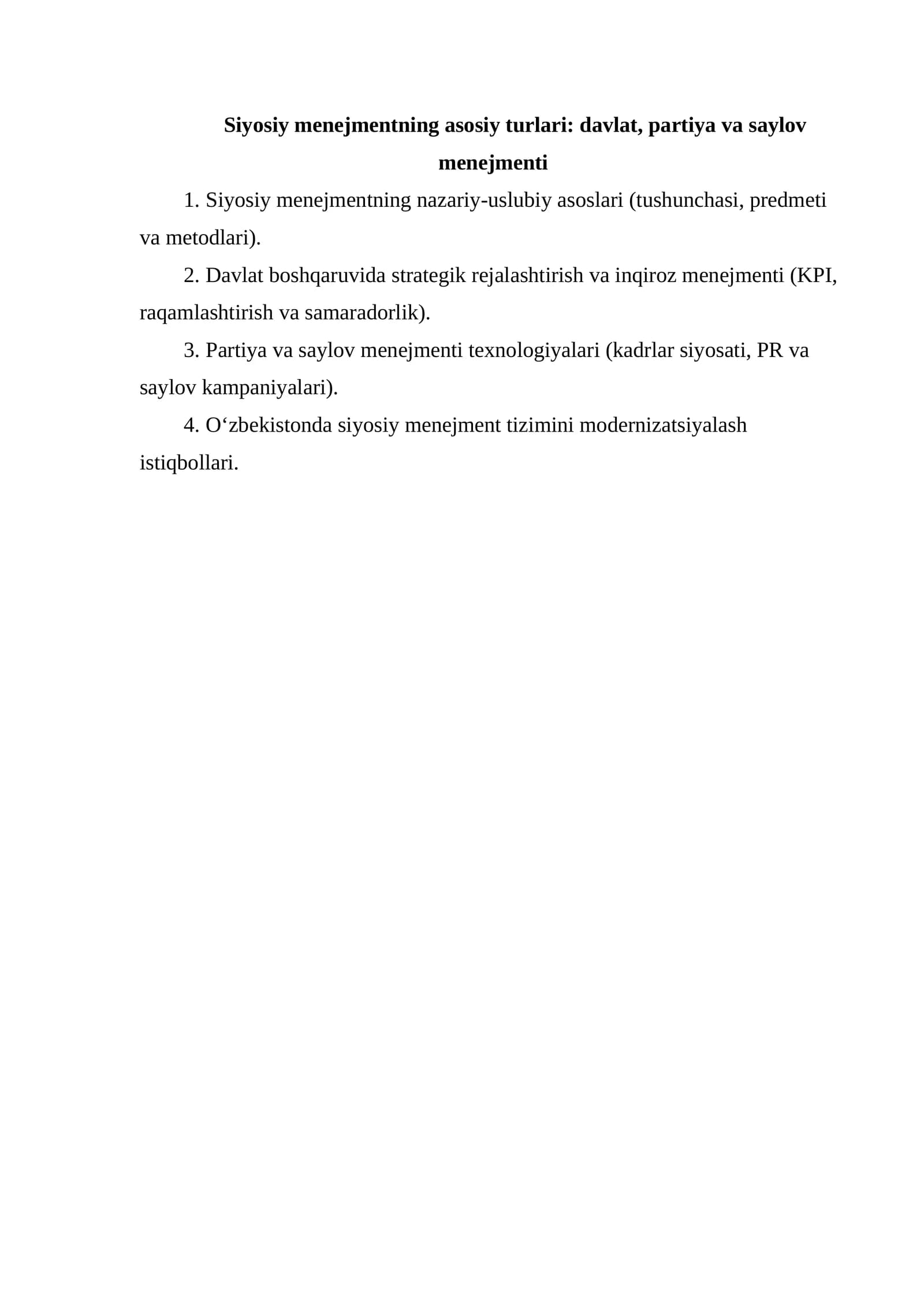 Siyosiy menejmentning asosiy turlari: davlat, partiya va saylov menejmenti