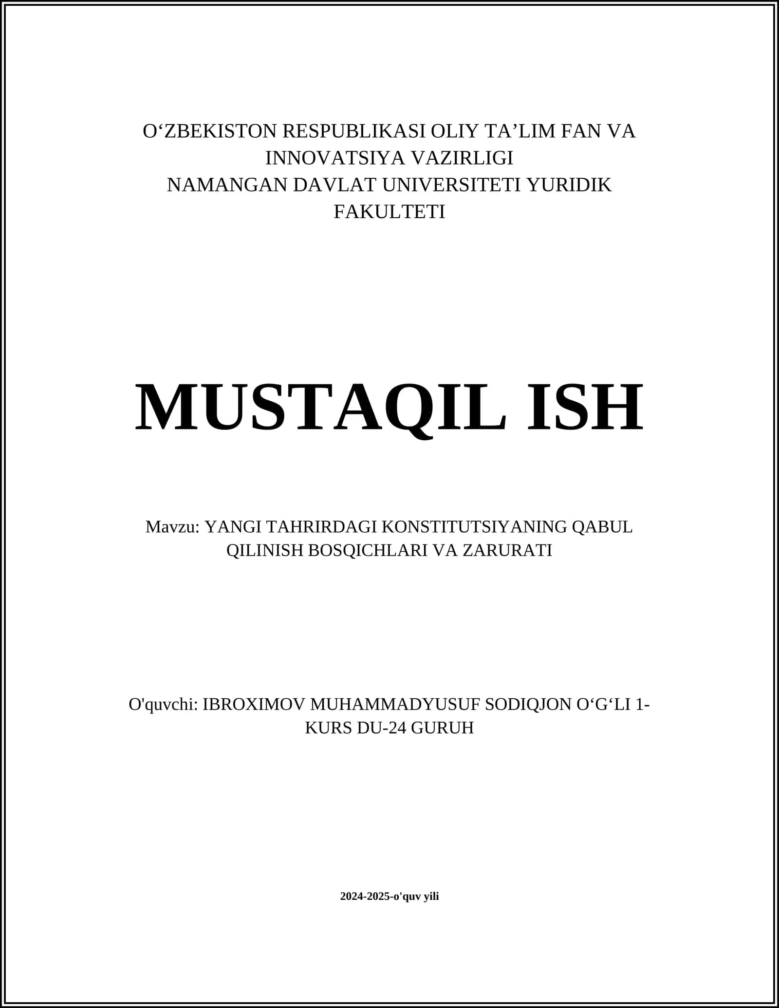 Konstitutsiya Islohoti Jarayonining Boshlanishi