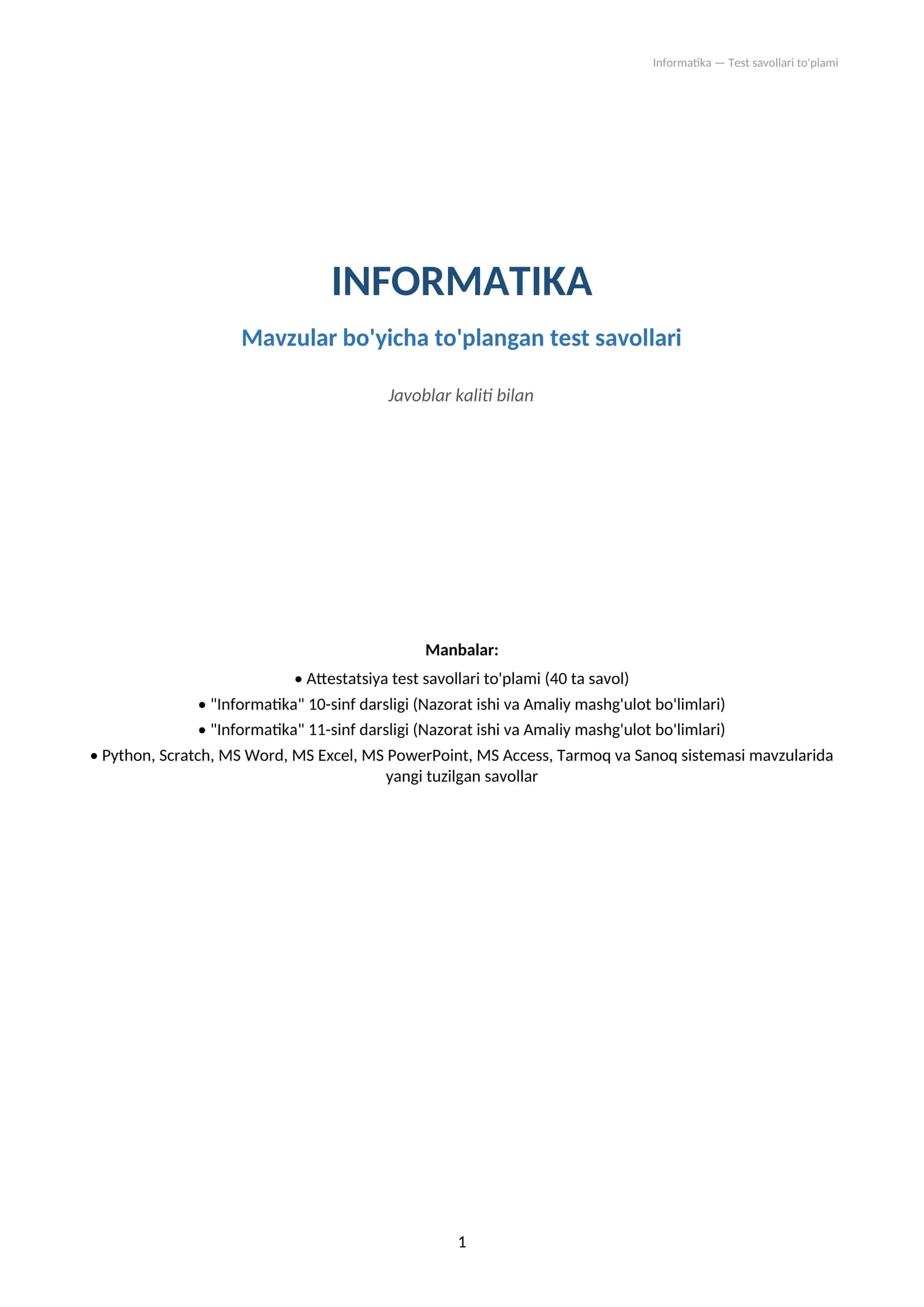 Attestatsiya test informatika