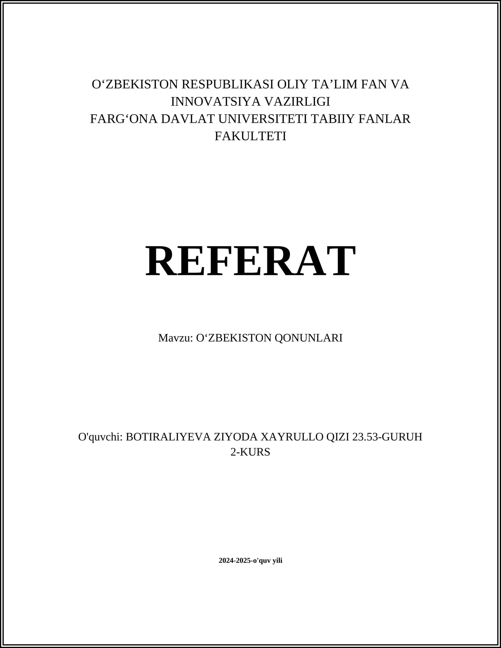 OʻZBEKISTON QONUNLARI