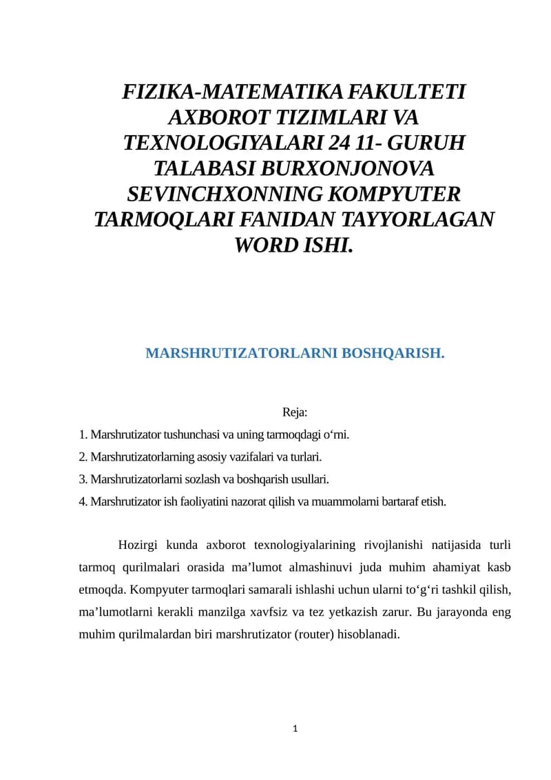 Marshrutizatorlarni boshqarish
