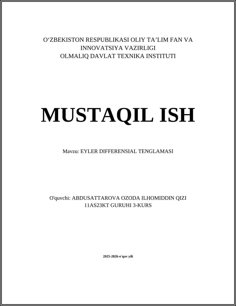 EYLER DIFFERENSIAL TENGLAMASI