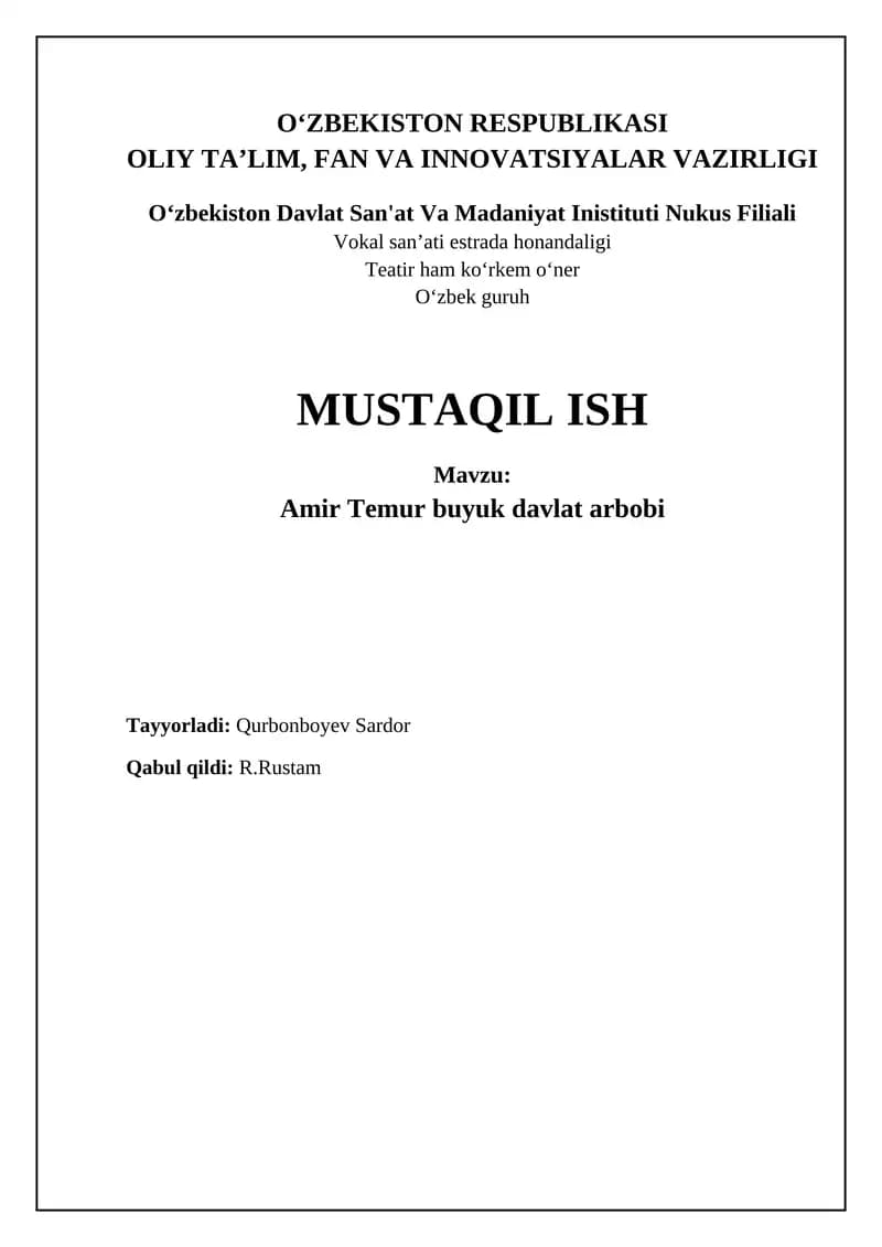 Amir Temurning ichki va tashqi siyosati