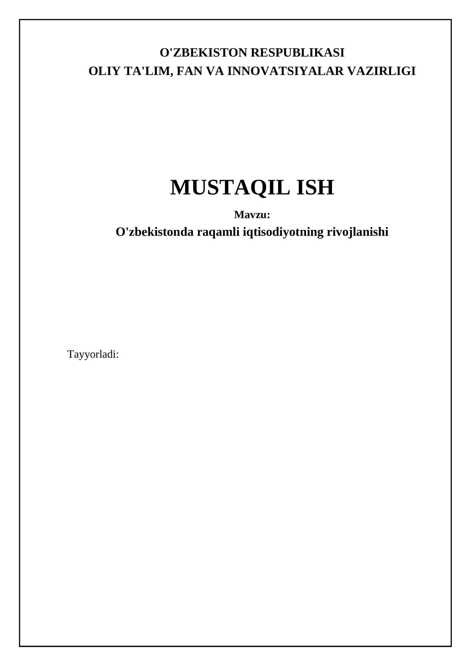 O'zbekistonda raqamli iqtisodiyotning rivojlanishi