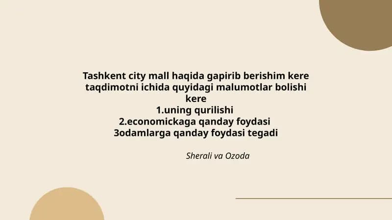 Tashkent city mall haqida taqdimot