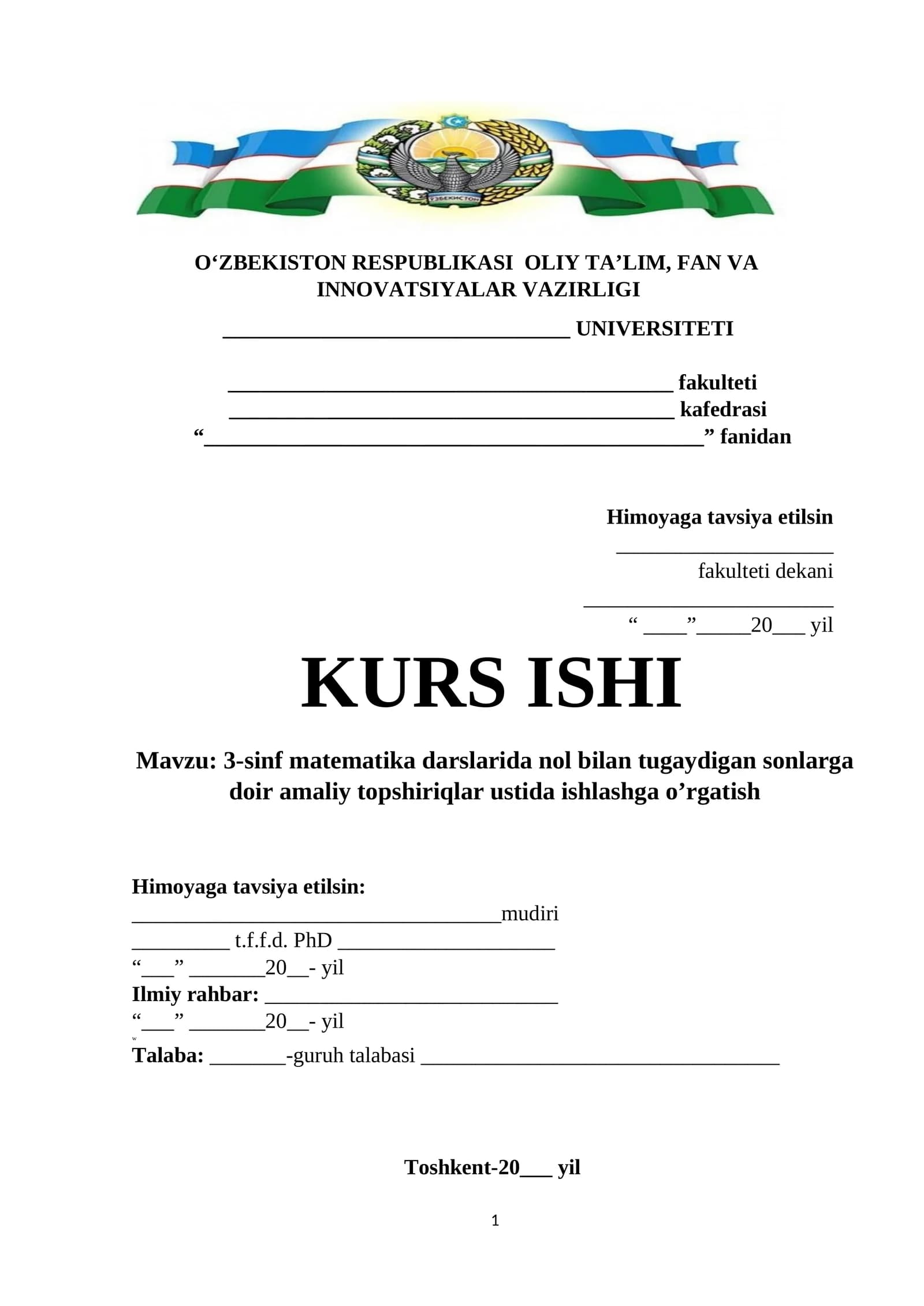 3-sinf matematika darslarida nol bilan tugaydigan sonlarga doir amaliy topshiriqlar ustida ishlashga o’rgatish