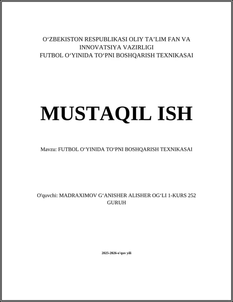 FUTBOL OʻYINIDA TOʻPNI BOSHQARISH TEXNIKASAI