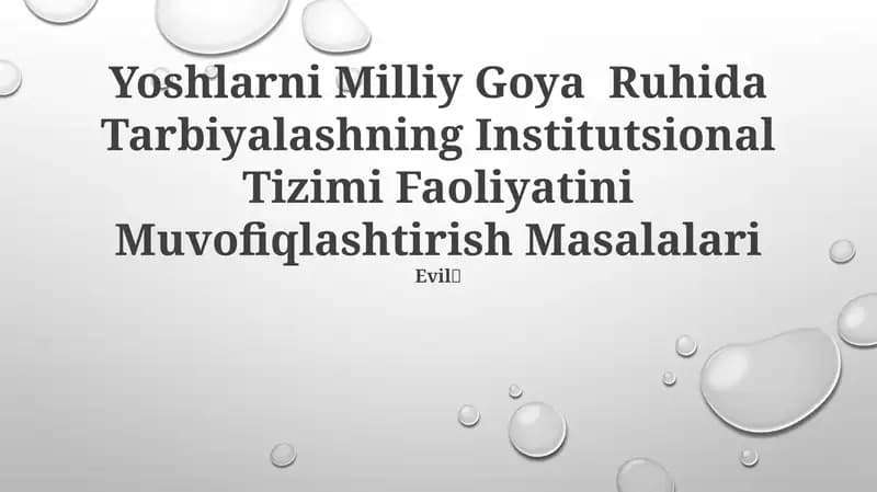 Yoshlarni Milliy Goya Ruhida Tarbiyalashning Institutsional Tizimi Faoliyatini Muvofiqlashtirish Masalalari