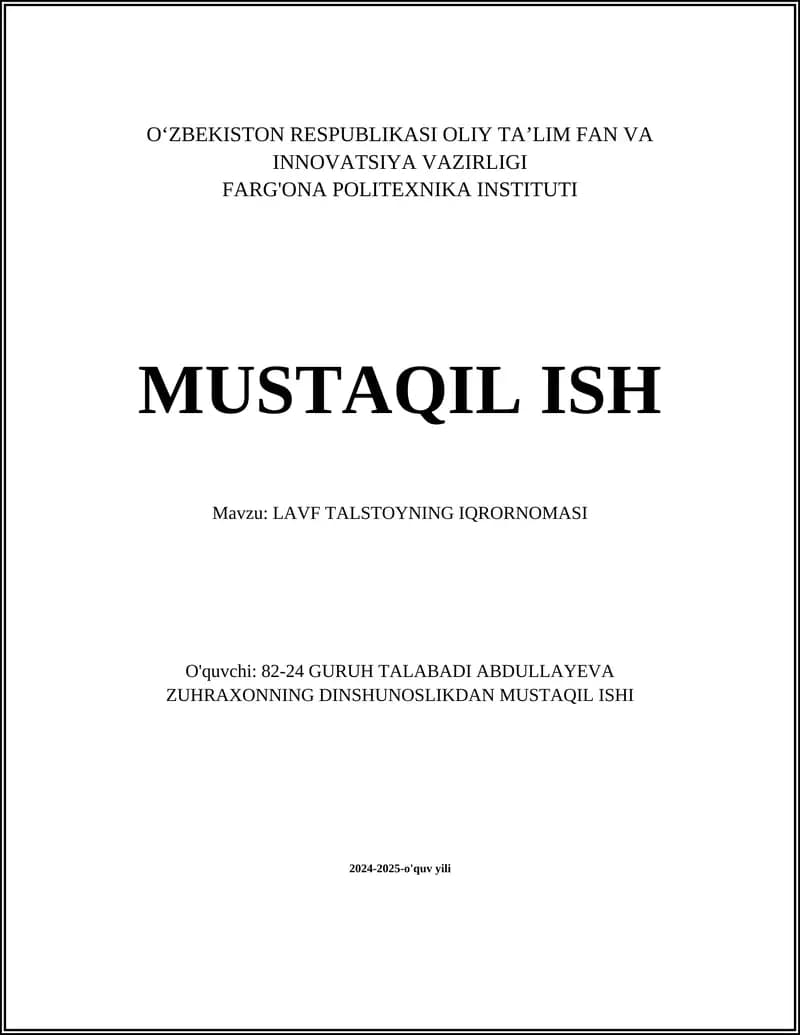LAVF TALSTOYNING IQRORNOMASI