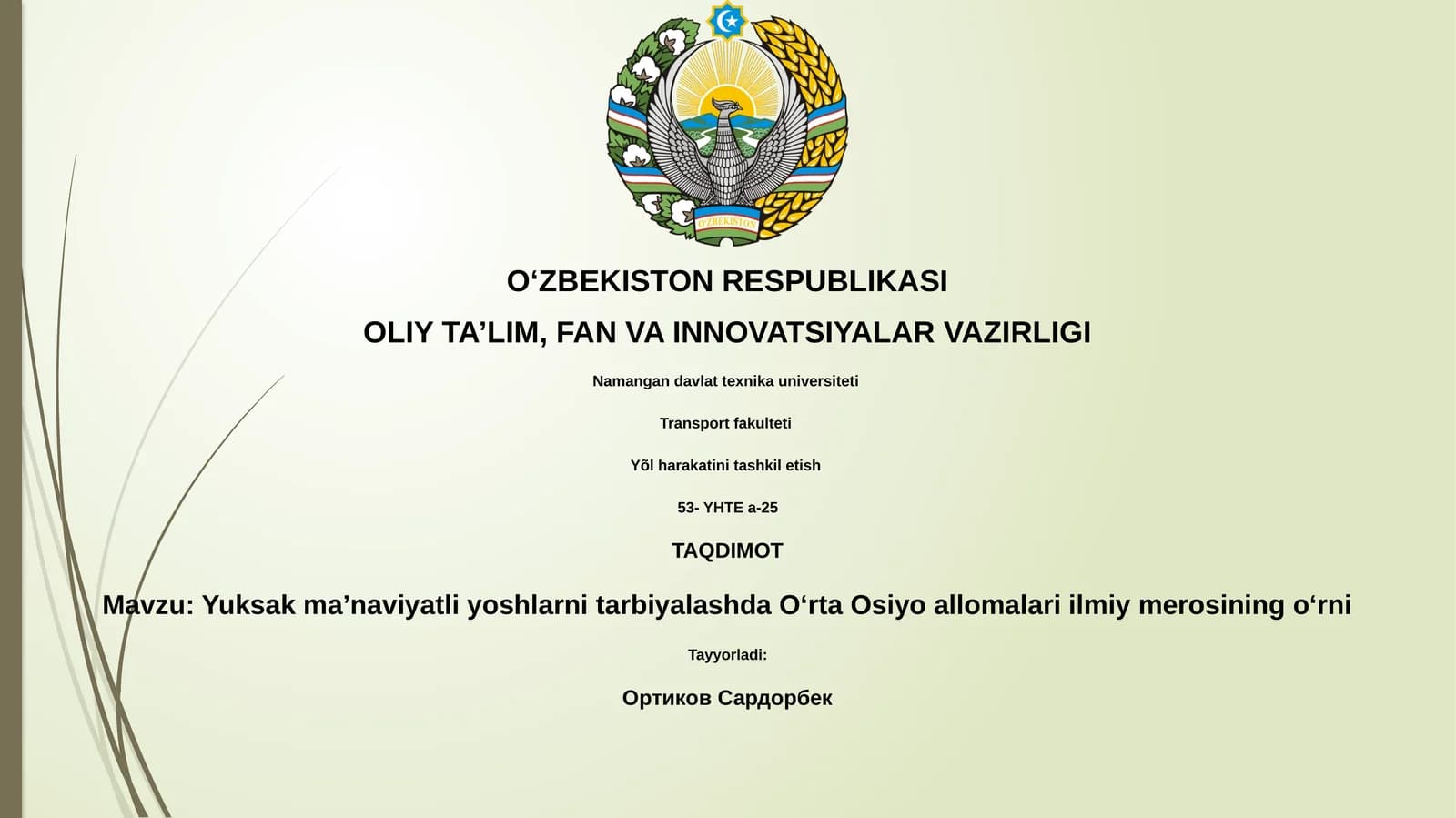 Yuksak ma’naviyatli yoshlarni tarbiyalash