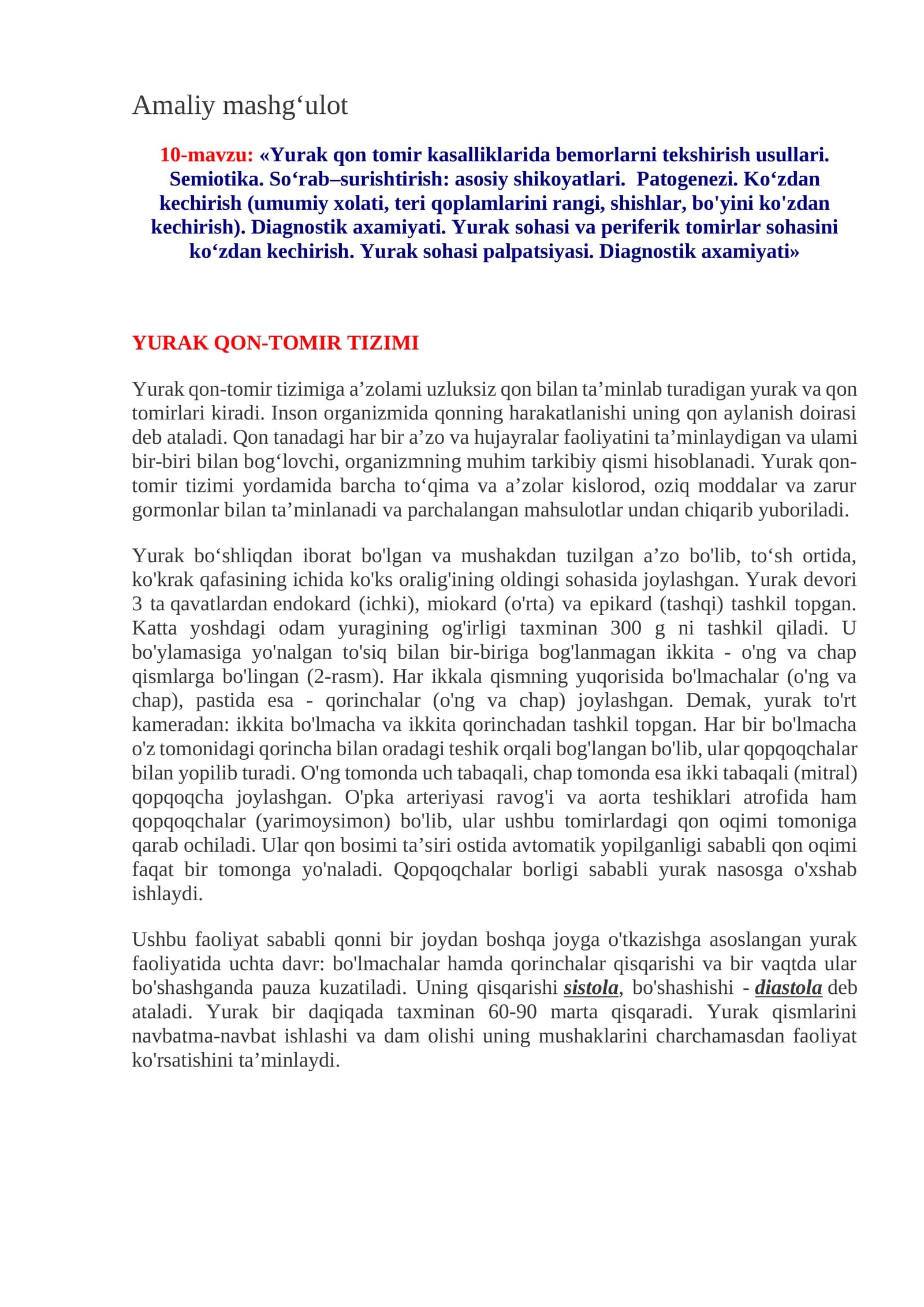 YURAK QON-TOMIR TIZIMI