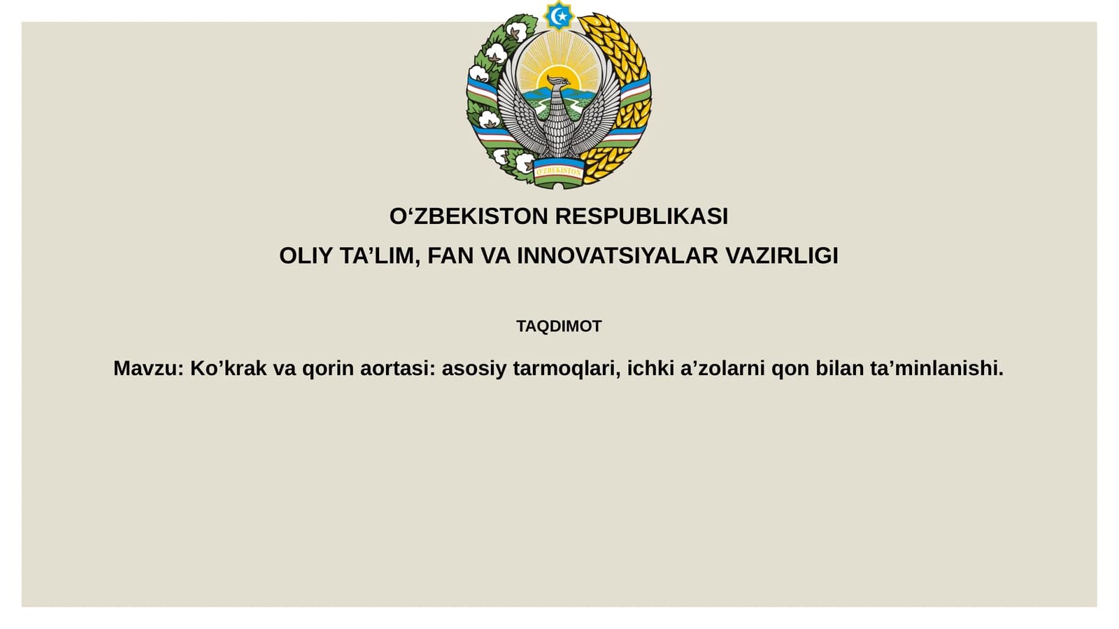 Ko’krak va qorin aortasinin asosiy tarmoqlari
