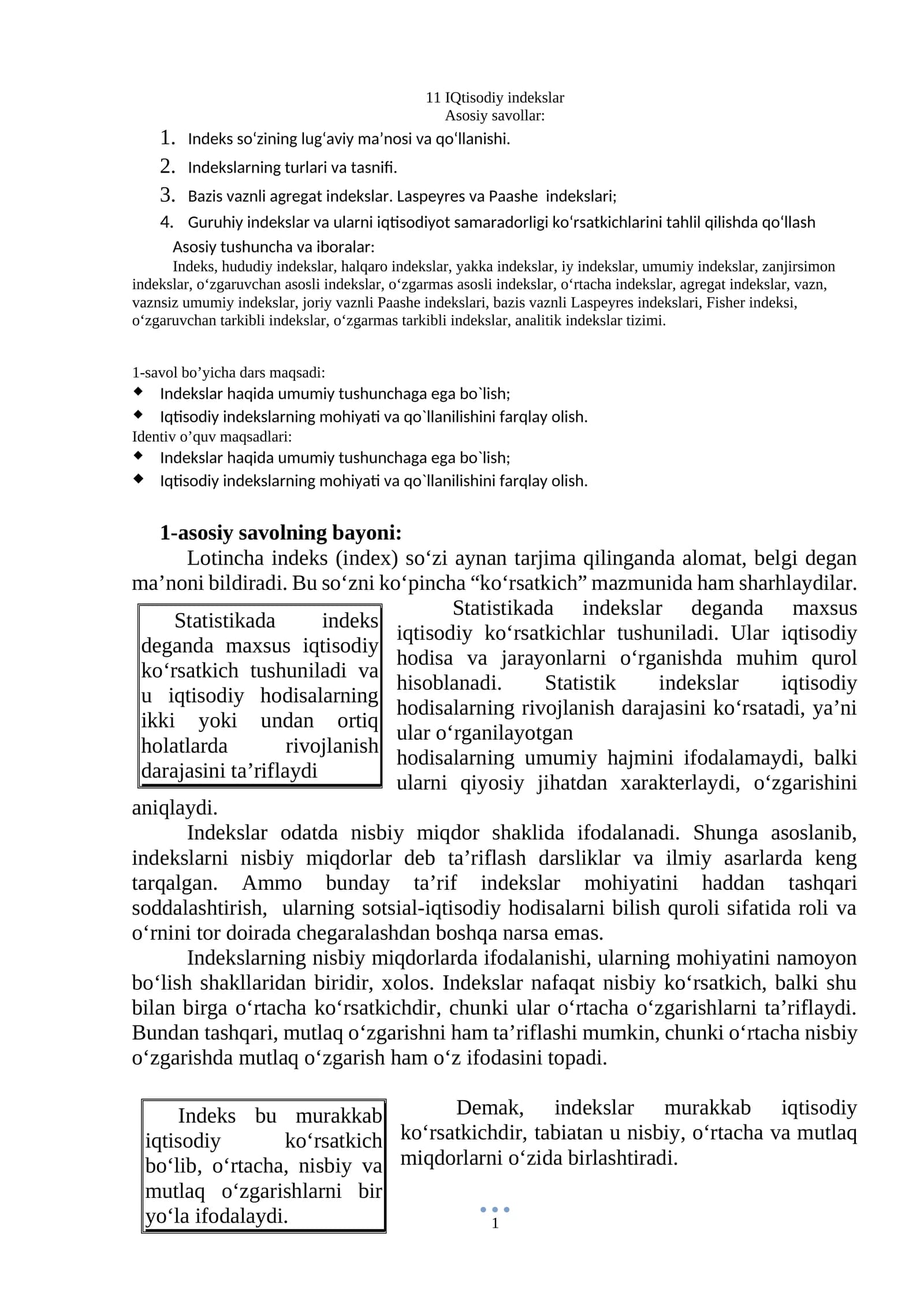 IQtisodiy indekslar