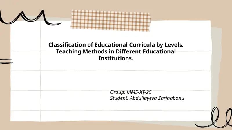 Early childhood and pre-primary curricula classification