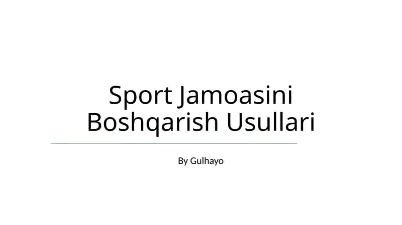 Sport Jamoasini Boshqarish Usullari