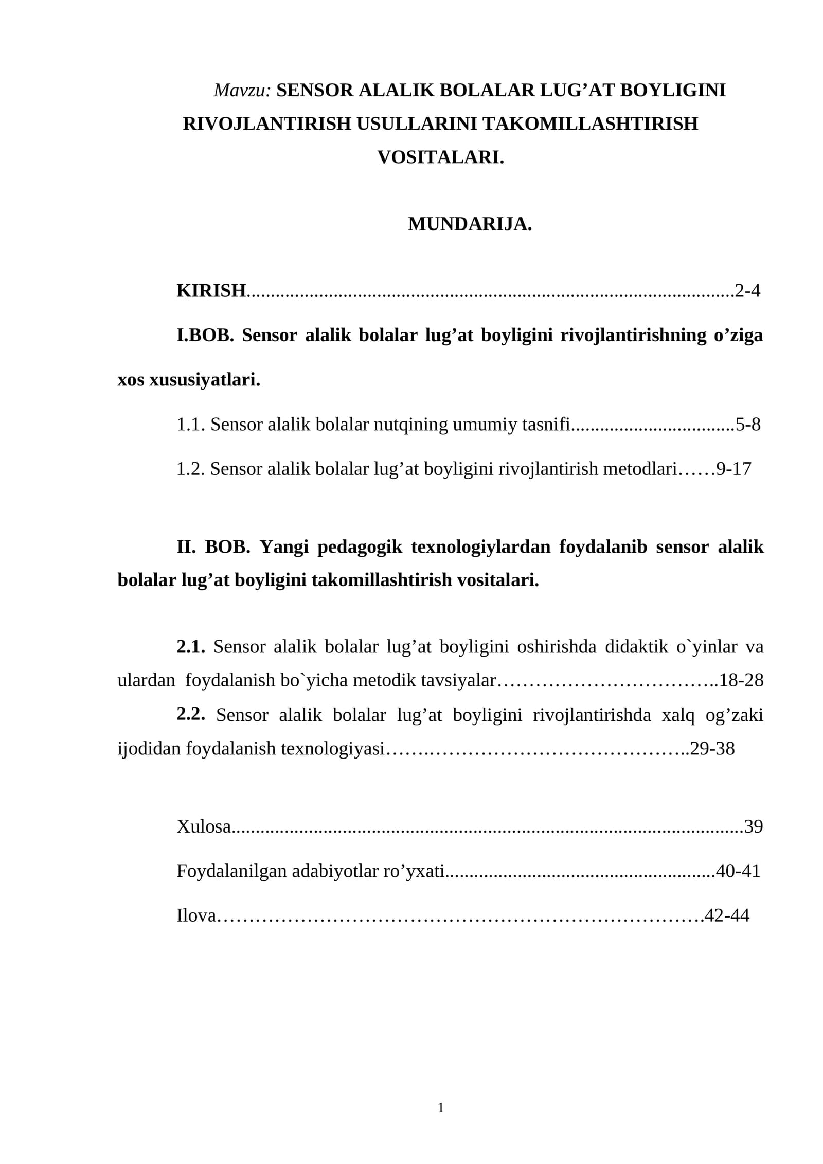 SENSOR ALALIK BOLALAR LUG’AT BOYLIGINI RIVOJLANTIRISH USULLARINI TAKOMILLASHTIRISH VOSITALARI