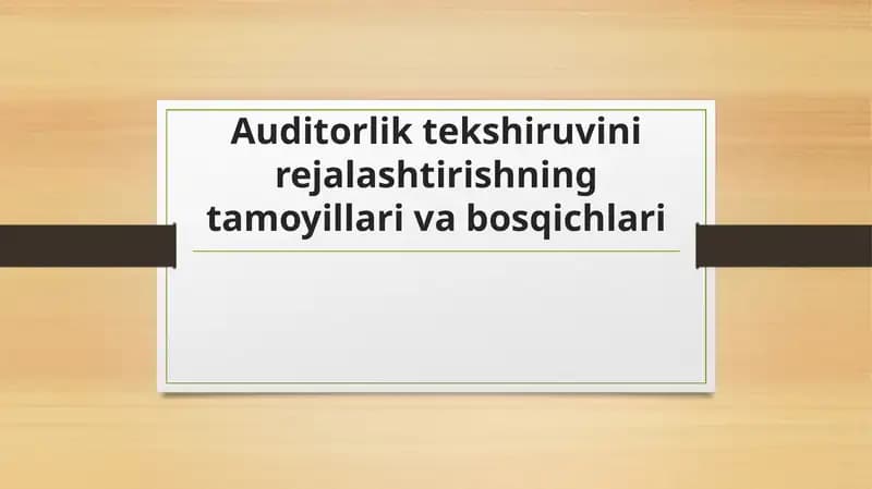 Auditorlik tekshiruvini rejalashtirishning tamoyillari va bosqichlari