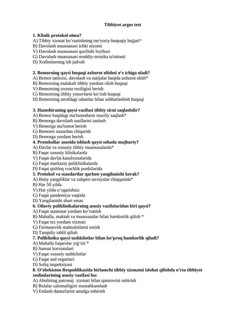 Tibbiyot argos test