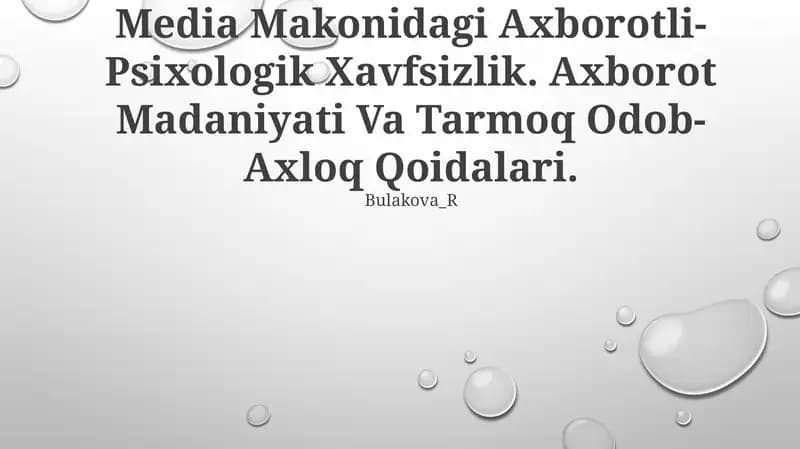 Media Makonidagi Axborotli-Psixologik Xavfsizlik