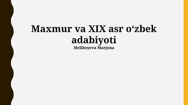 Maxmur va XIX asr oʻzbek adabiyoti