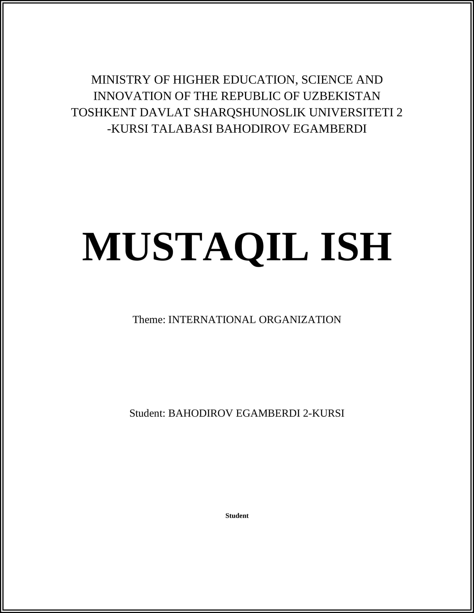 INTERNATIONAL ORGANIZATION