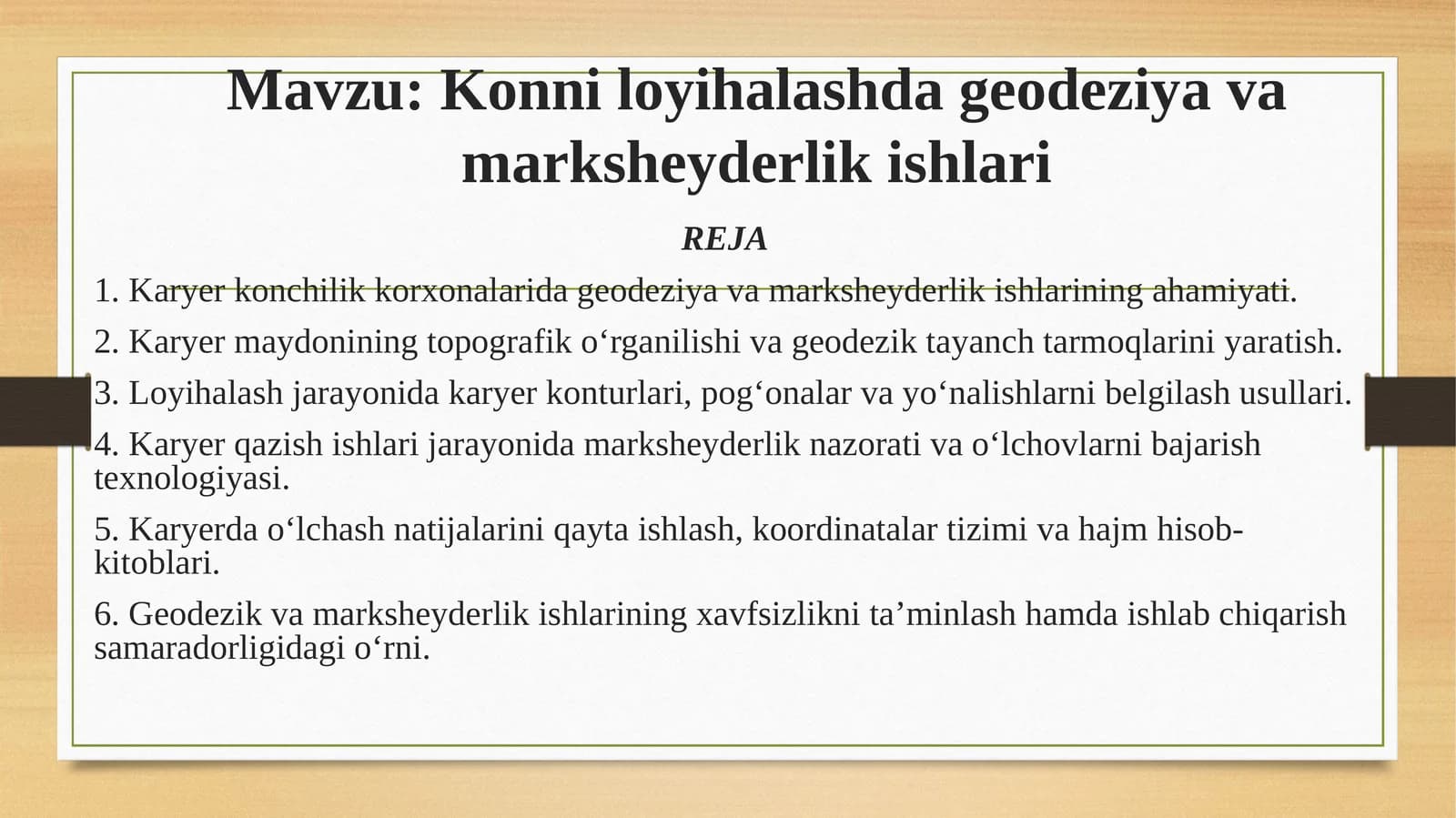 Konni loyihalashda geodeziya va marksheyderlik ishlari