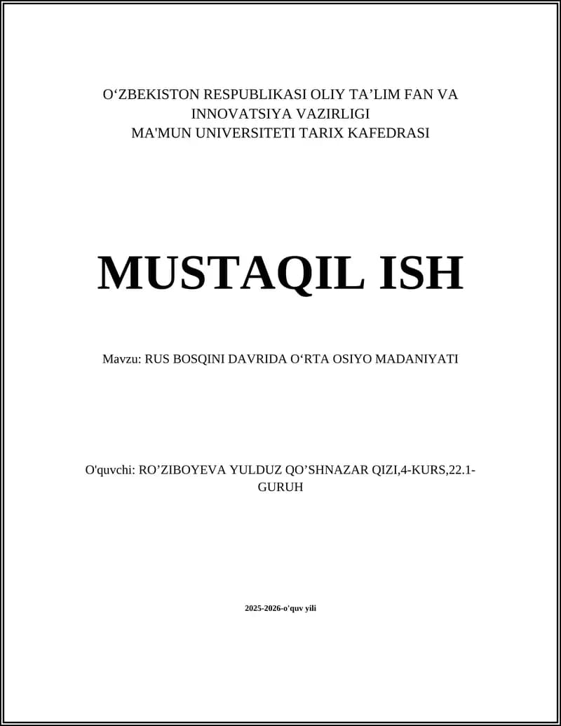 Rus bosqini davrida Oʻrta Osiyo madaniyati