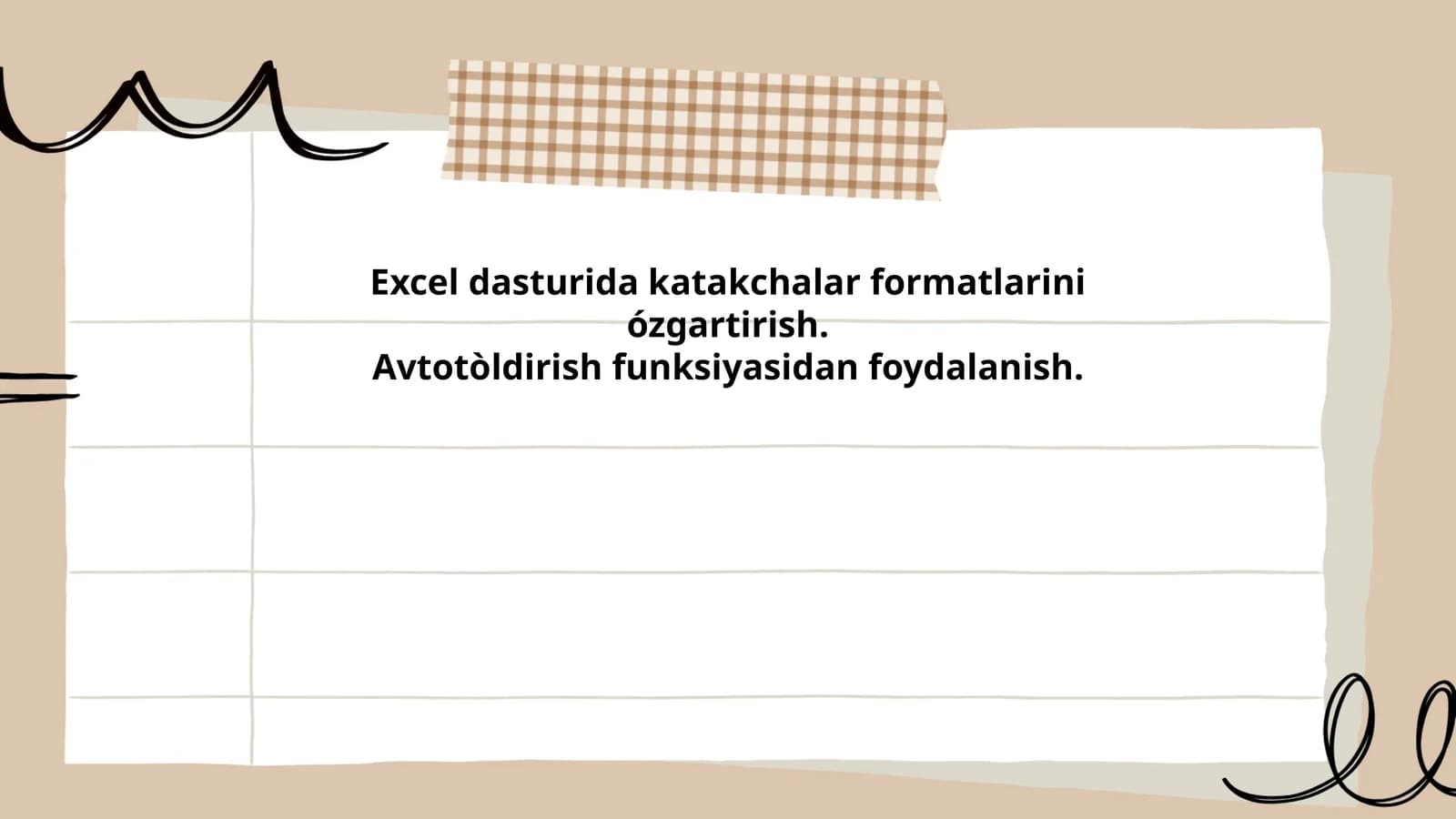 Excel dasturida katakcha formati sozlash