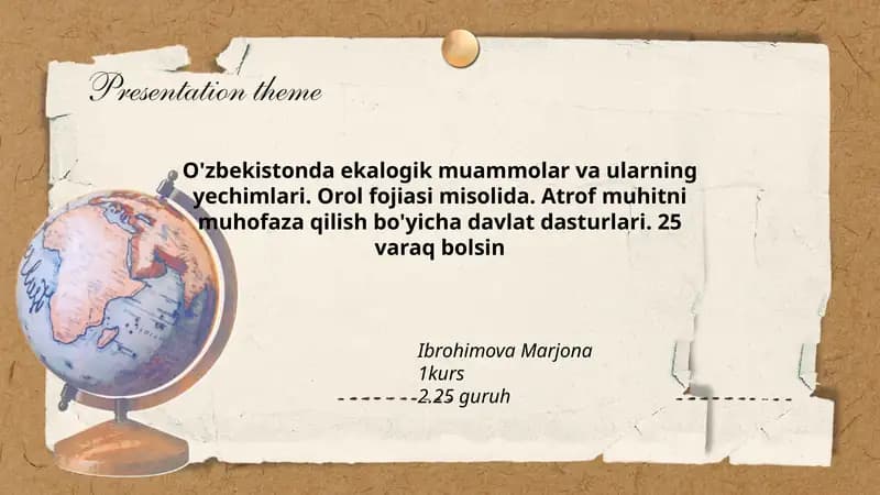 O'zbekistonda ekalogik muammolar va ularning yechimlari