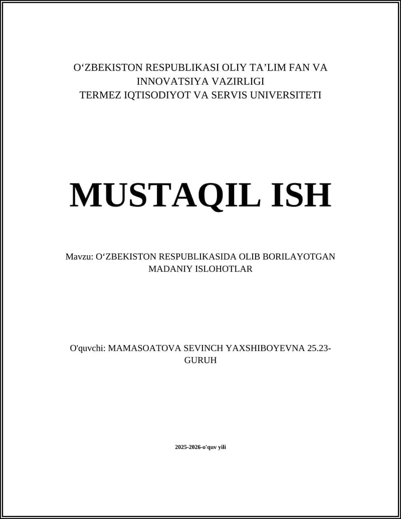 Oʻzbekiston Respublikasida Olib Borilayotgan Madaniy Islohotlar