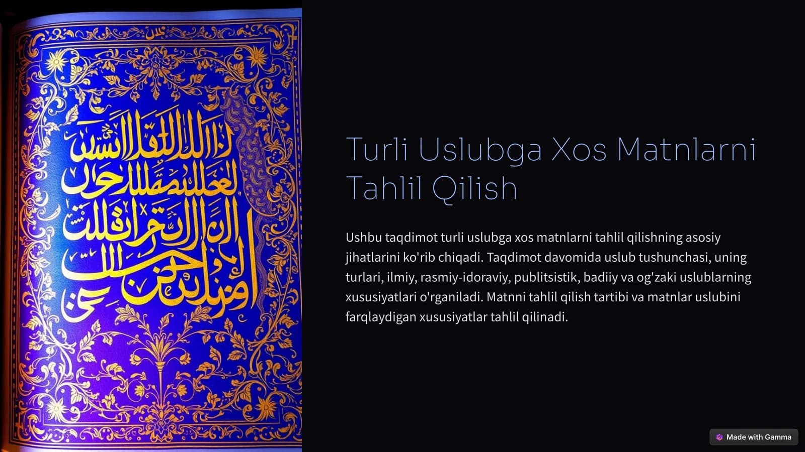 Turli Uslubga Xos Matnlarni Tahlil Qilish