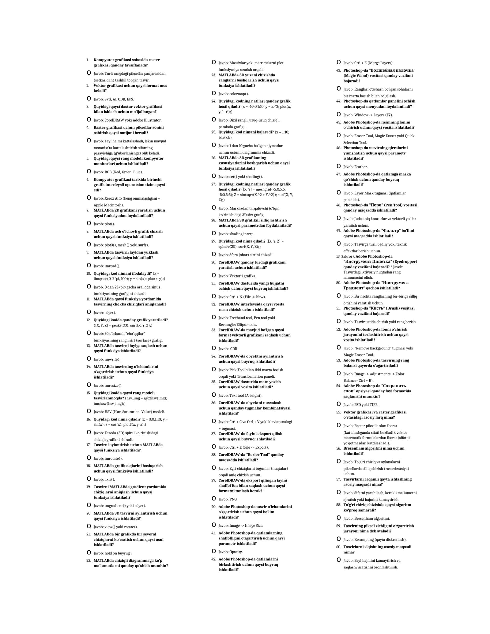 MATLABda uch o‘lchovli grafik chizish