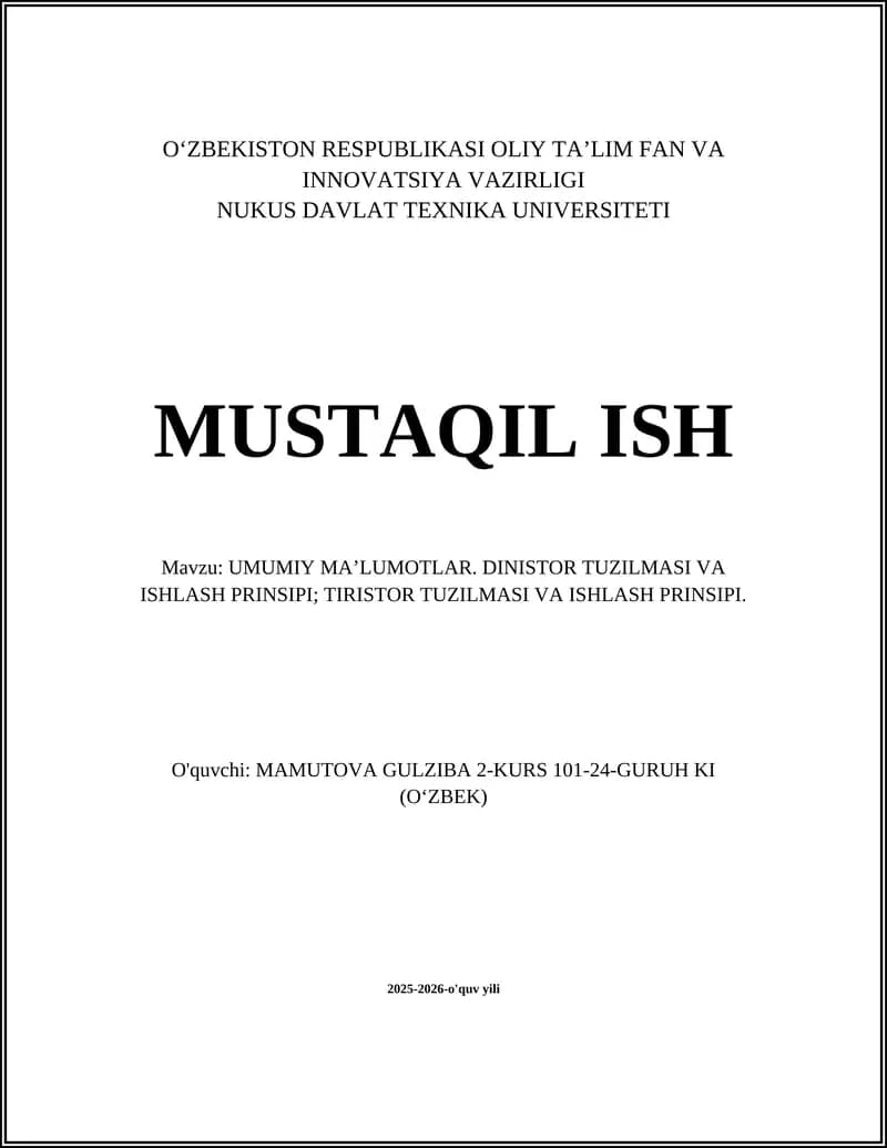 DINISTOR TUZILMASI VA ISHLASH PRINSIPI