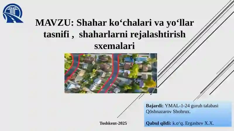 Shahar koʻchalarining ahamiyati va shahar rejalashtirish sxemalari