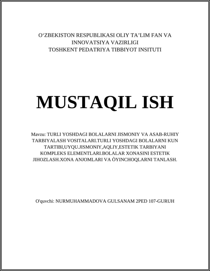 TURLI YOSHDAGI BOLALARNI JISMONIY VA ASAB-RUHIY TARBIYALASH VOSITALARI
