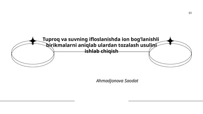 Tuproq va suvning ifloslanishda ion bogʻlanishli birikmalarni aniqlab ulardan tozalash usulini ishlab chiqish