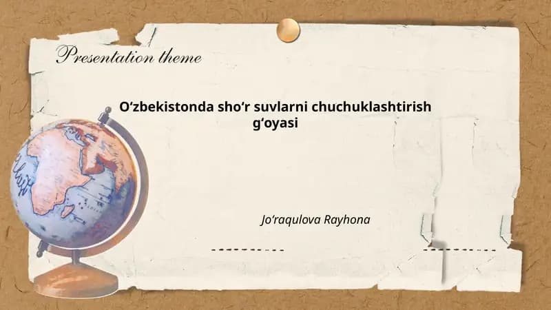 Oʻzbekistonda shoʻr suvlarni chuchuklashtirish gʻoyasi