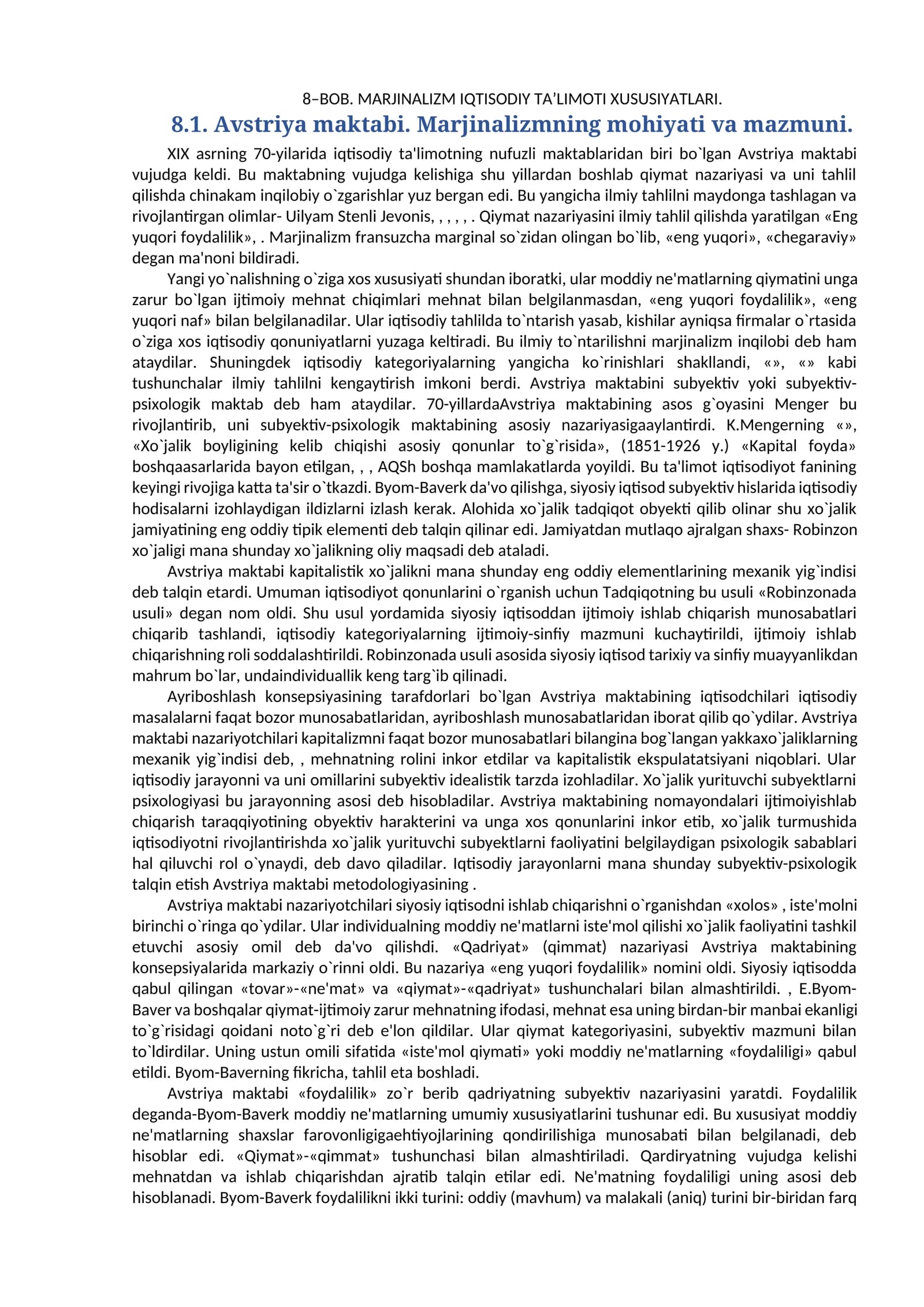 MАRJINАLIZM IQTISODIY TА’LIMOTI XUSUSIYАTLАRI